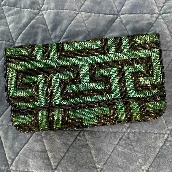 Forever 21 Handbags - Gorgeous beaded black and teal clutch
